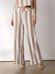 Neutral Stripe Linen Blend Smart Front Wide Leg Trousers - Image 3 of 8