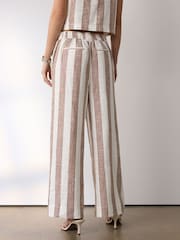 Neutral Stripe Linen Blend Smart Front Wide Leg Trousers - Image 4 of 8