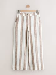 Neutral Stripe Linen Blend Smart Front Wide Leg Trousers - Image 6 of 8