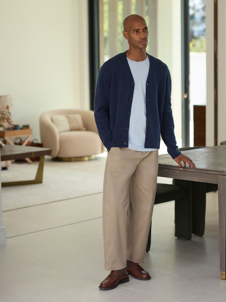 Denim Blue Relaxed Fit Cosy Cardigan - Image 2 of 4 Denim Blue Relaxed Fit Cosy Cardigan - Image 2 of 4