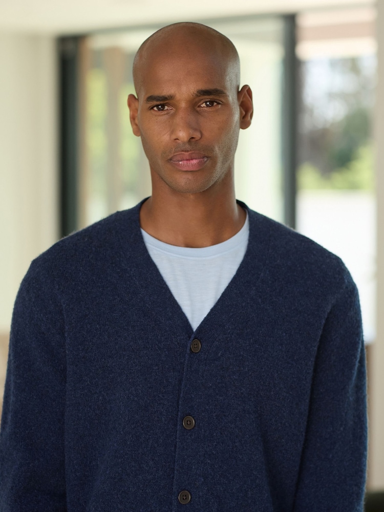 Denim Blue Relaxed Fit Cosy Cardigan - Image 4 of 4 Denim Blue Relaxed Fit Cosy Cardigan - Image 4 of 4