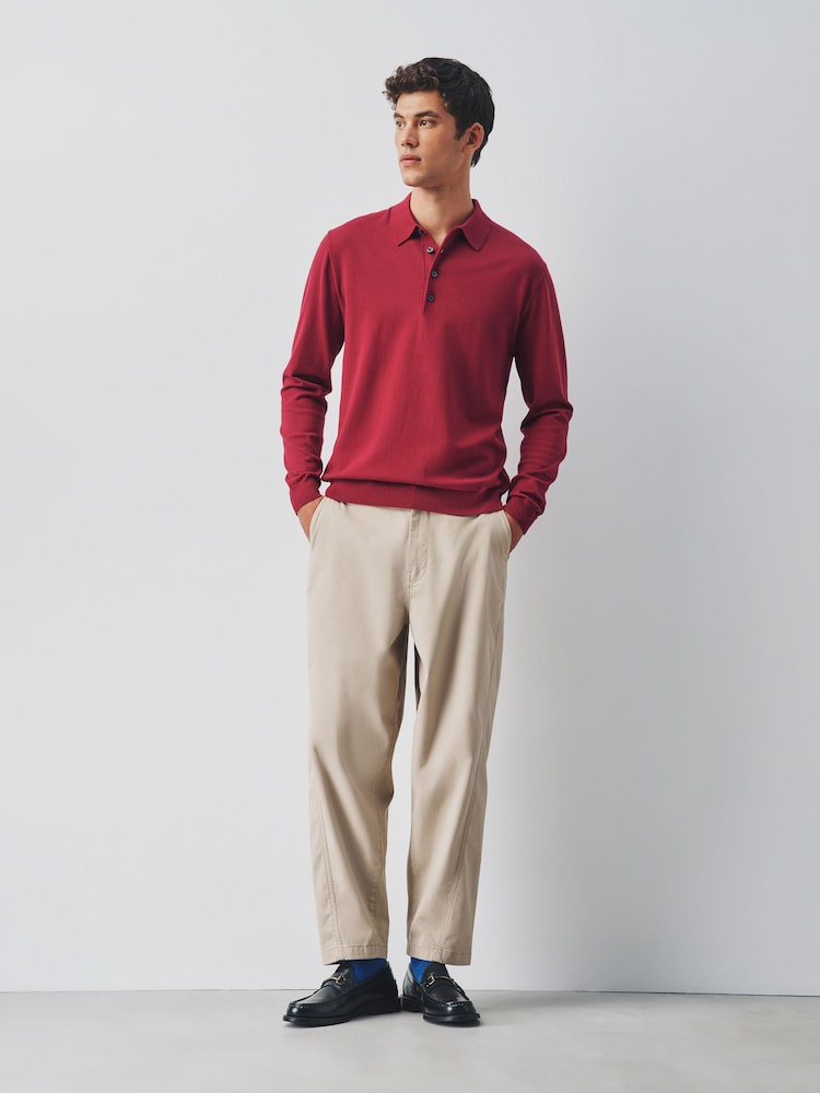 Red Long Sleeve Knitted Polo Shirt - Image 2 of 5