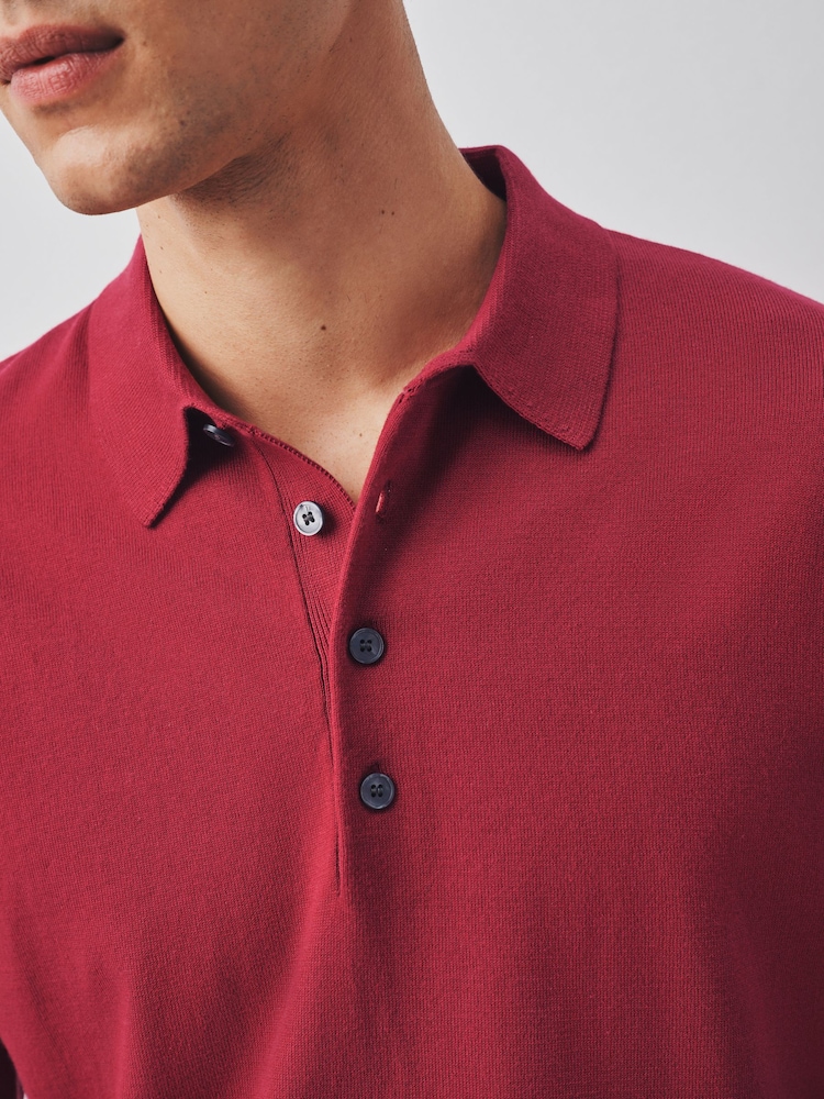 Red Long Sleeve Knitted Polo Shirt - Image 5 of 5