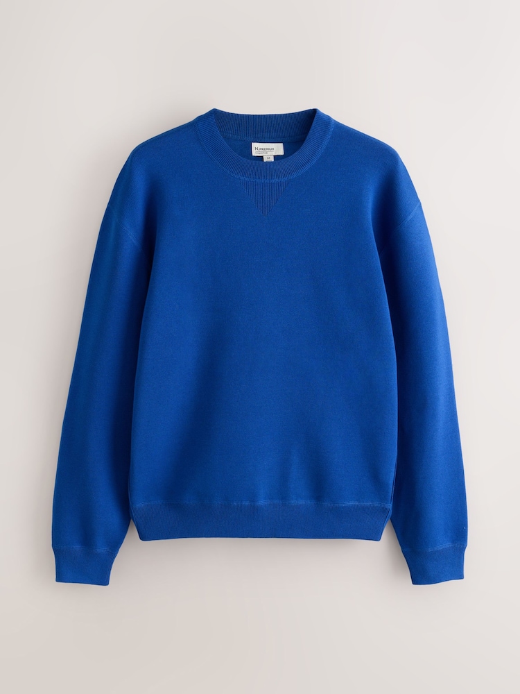 コバルトブルー - Relaxed Fit Mid Weight Knitted Sweatshirt - 画像 1 / 3