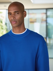 Cobalt Blue Relaxed Fit N. Premium Mid Weight Knitted Sweatshirt - Image 4 of 8
