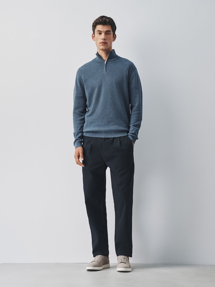 Blue Textured Quarter Zip Neck Jumper - Image 2 of 5