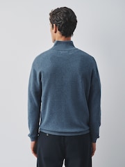 Blue Textured Quarter Zip Neck Jumper - Image 3 of 5