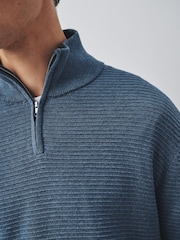 Blue Textured Quarter Zip Neck Jumper - Image 4 of 5