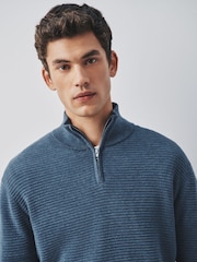 Blue Textured Quarter Zip Neck Jumper - Image 5 of 5