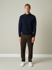 Navy Blue Regular Fit Mock Shirt Cable Knit Jumper - Image 2 of 7