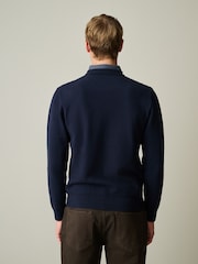 Navy Blue Regular Fit Mock Shirt Cable Knit Jumper - Image 3 of 7