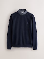 Navy Blue Regular Fit Mock Shirt Cable Knit Jumper - Image 5 of 7