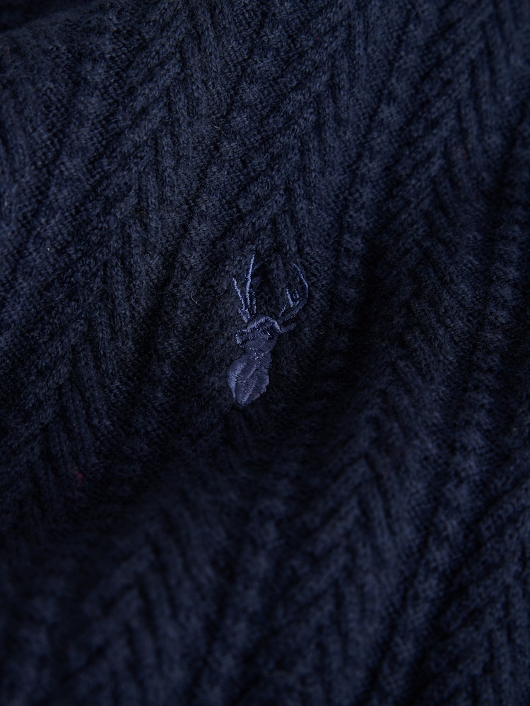 Navy Blue Regular Fit Mock Shirt Cable Knit Jumper - Image 7 of 7 Navy Blue Regular Fit Mock Shirt Cable Knit Jumper - Image 7 of 7