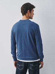 Mid Blue Long Sleeve Knitted Polo Shirt - Image 3 of 8
