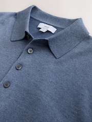 Mid Blue Long Sleeve Knitted Polo Shirt - Image 7 of 8