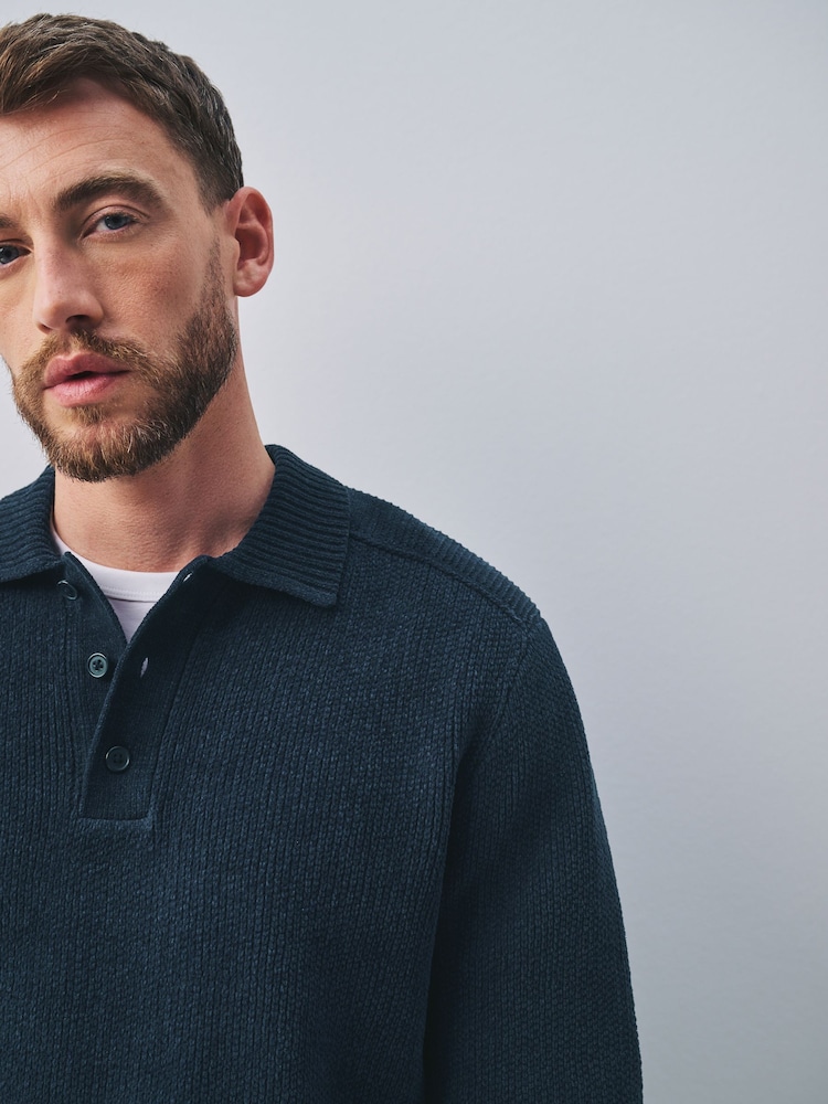 Темно-синий - Chenille Rib Polo Shirt - Изображение 1 10