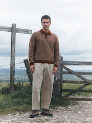 Rust Orange Cosy Knit Long Sleeve Polo Shirt with Wool - Image 2 of 8