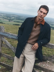 Rust Orange Cosy Knit Long Sleeve Polo Shirt with Wool - Image 3 of 8