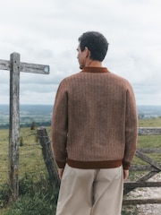 Rust Orange Cosy Knit Long Sleeve Polo Shirt with Wool - Image 5 of 8