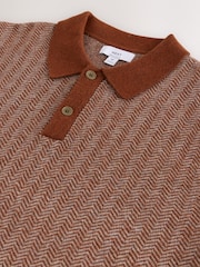 Rust Orange Cosy Knit Long Sleeve Polo Shirt with Wool - Image 7 of 8