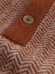 Rust Orange Cosy Knit Long Sleeve Polo Shirt with Wool - Image 8 of 8