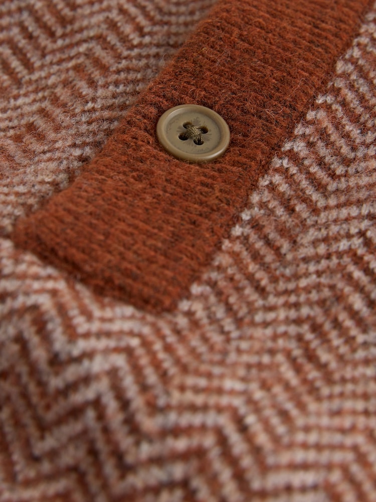 Rust Orange Cosy Knit Long Sleeve Polo Shirt with Wool - Image 8 of 8 Rust Orange Cosy Knit Long Sleeve Polo Shirt with Wool - Image 8 of 8