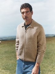 Neutral Zip Through Knitted Jacket with Wool - Image 1 of 5