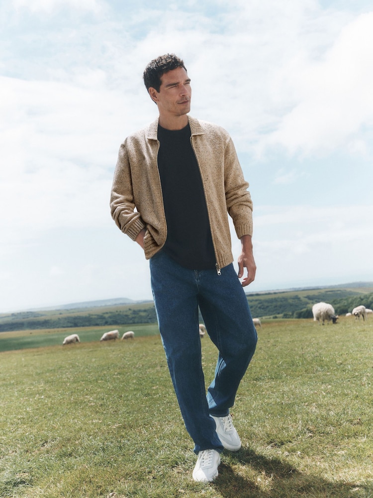 Neutral Zip Through Knitted Jacket with Wool - Image 2 of 5