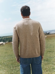 Neutral Zip Through Knitted Jacket with Wool - Image 3 of 5