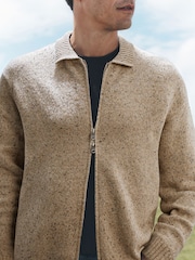 Neutral Zip Through Knitted Jacket with Wool - Image 4 of 5
