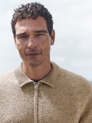 Neutral Zip Through Knitted Jacket with Wool - Image 5 of 5