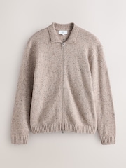 Neutral Zip Through Knitted Jacket with Wool - Image 6 of 8