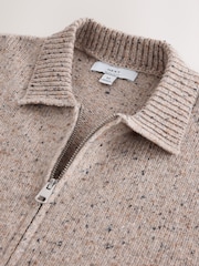 Neutral Zip Through Knitted Jacket with Wool - Image 7 of 8