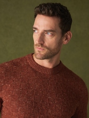 Rust Orange Textured Crew Neck Jumper - Image 1 of 8