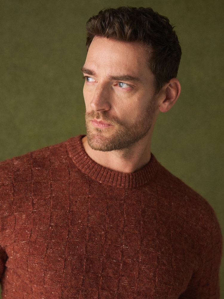 Rust Orange Textured Crew Neck Jumper - Image 1 of 8
