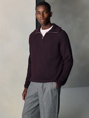 Dark Purple N. Premium Ribbed Fold-Over Zip Neck Jumper With Wool - Image 2 of 9