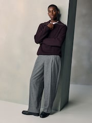 Dark Purple N. Premium Ribbed Fold-Over Zip Neck Jumper With Wool - Image 3 of 9