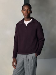 Dark Purple N. Premium Ribbed Fold-Over Zip Neck Jumper With Wool - Image 4 of 9