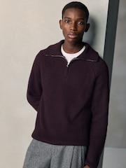 Dark Purple N. Premium Ribbed Fold-Over Zip Neck Jumper With Wool - Image 5 of 9