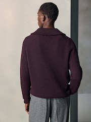 Dark Purple N. Premium Ribbed Fold-Over Zip Neck Jumper With Wool - Image 7 of 9