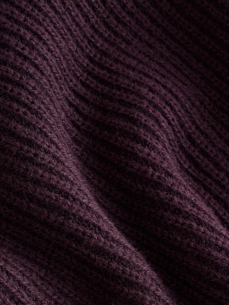 Tumši violets - N. Premium Ribbed Fold-Over Zip Neck Jumper With Wool - Attēls 8 no 8