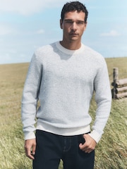 Ecru N. Premium  Cable Knitted Crew Neck Jumper With Wool - Image 3 of 7