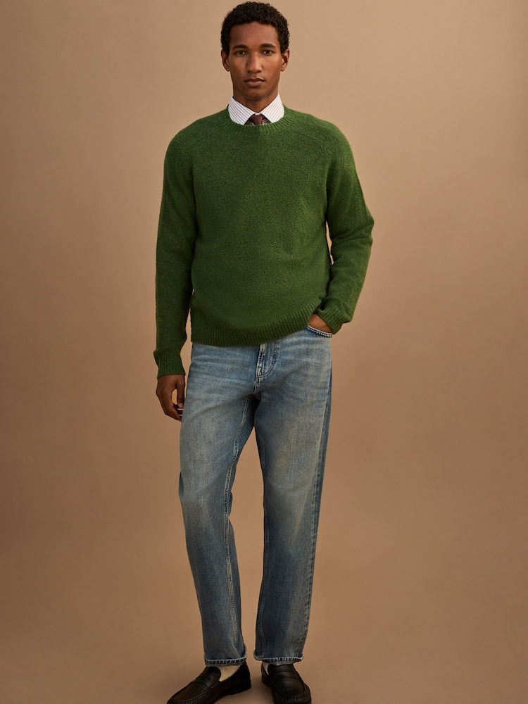 Green Relaxed Fit Cosy Crew Neck Jumper with Wool - Image 2 of 8