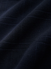 Bleu marine - N. Premium Pull à carreaux texturés, coupe ajustée, fermeture éclair au quart - Image 8 de 8
