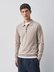 Neutral Long Sleeve Knitted Polo Shirt - Image 1 of 5