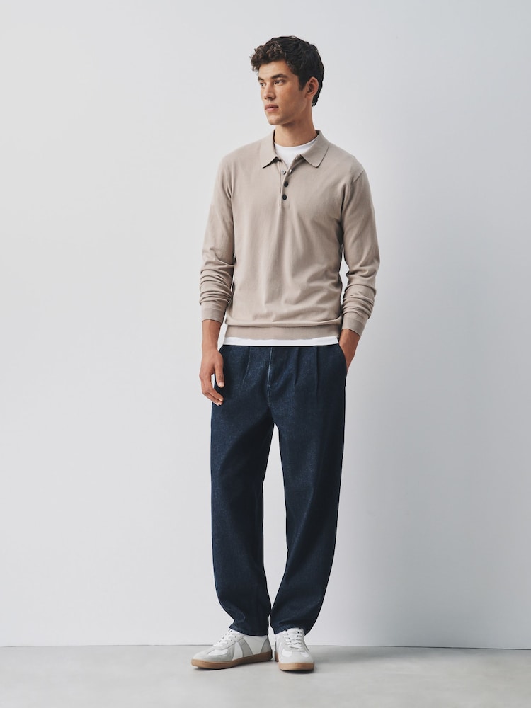 Neutral Long Sleeve Knitted Polo Shirt - Image 2 of 5
