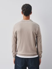 Neutral Long Sleeve Knitted Polo Shirt - Image 3 of 5