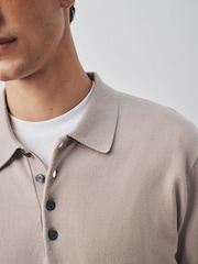 Neutral Long Sleeve Knitted Polo Shirt - Image 4 of 5