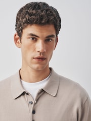 Neutral Long Sleeve Knitted Polo Shirt - Image 5 of 5