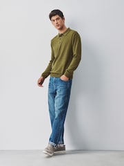 Olive Green Long Sleeve Knitted Polo Shirt - Image 2 of 5
